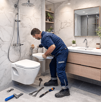 Installation de WC et robinetterie dans une salle de bain à Paris