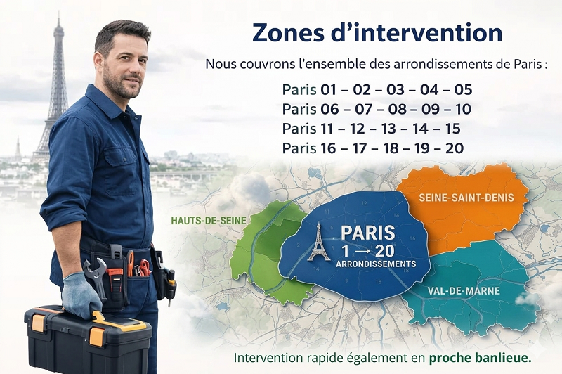 Plombier Paris Banlieue, Nous intervenons dans tous les arrondissement de Paris et de la proche banlieue