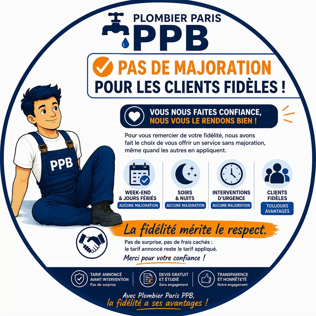 Plombier PPB fidélisant ses clients à Paris avec transparence et sans majoration abusive
