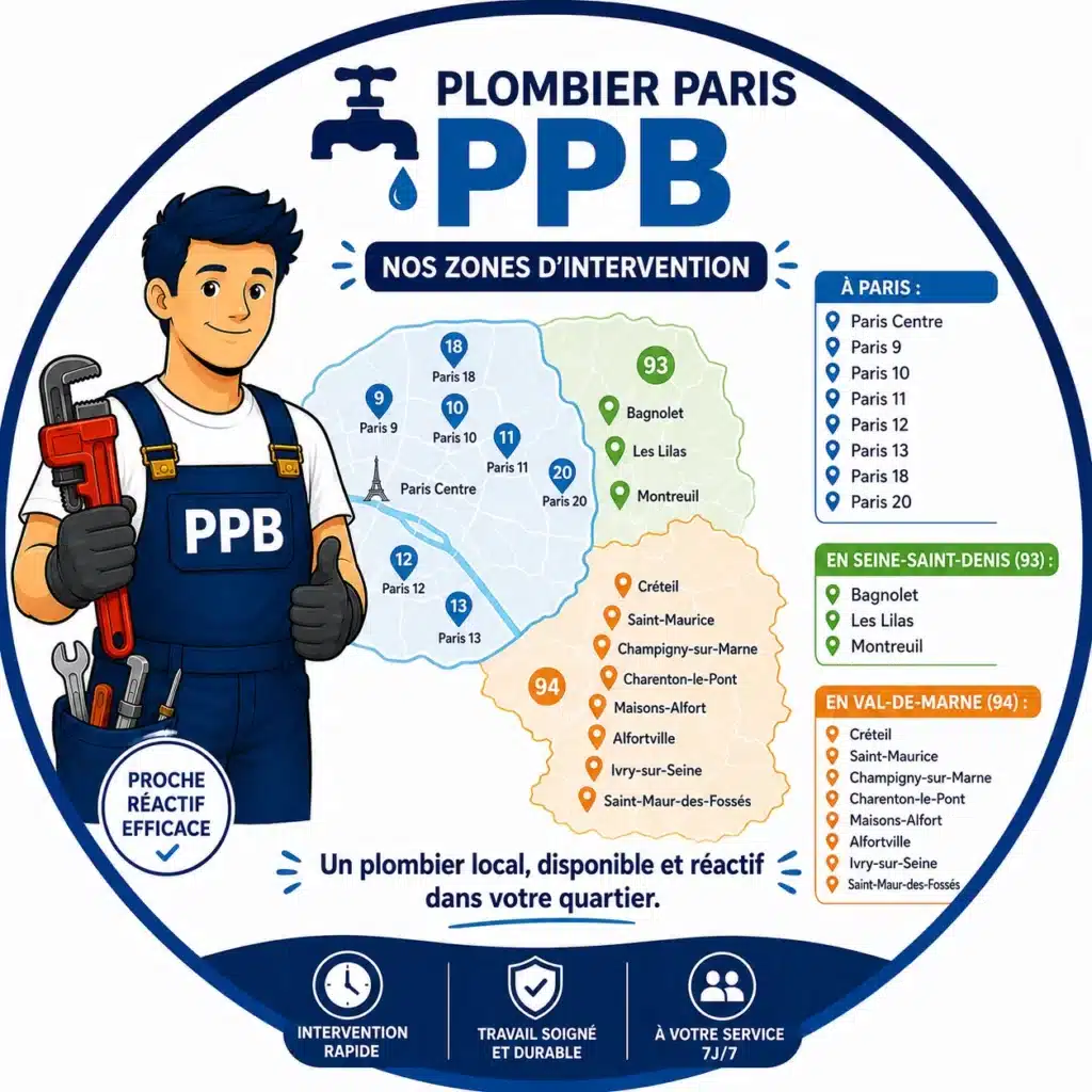 Zones d’intervention de Plombier Paris PPB à Paris, en Seine-Saint-Denis et dans le Val-de-Marne